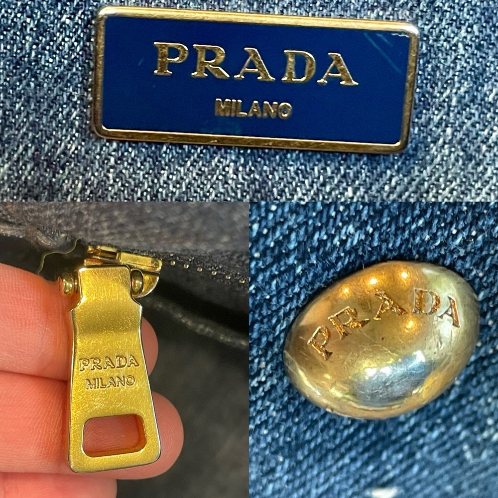 Prada Denim Canapa pre-owned tote embellished w/13 exotic animal brooches, L - Picture 16 of 16